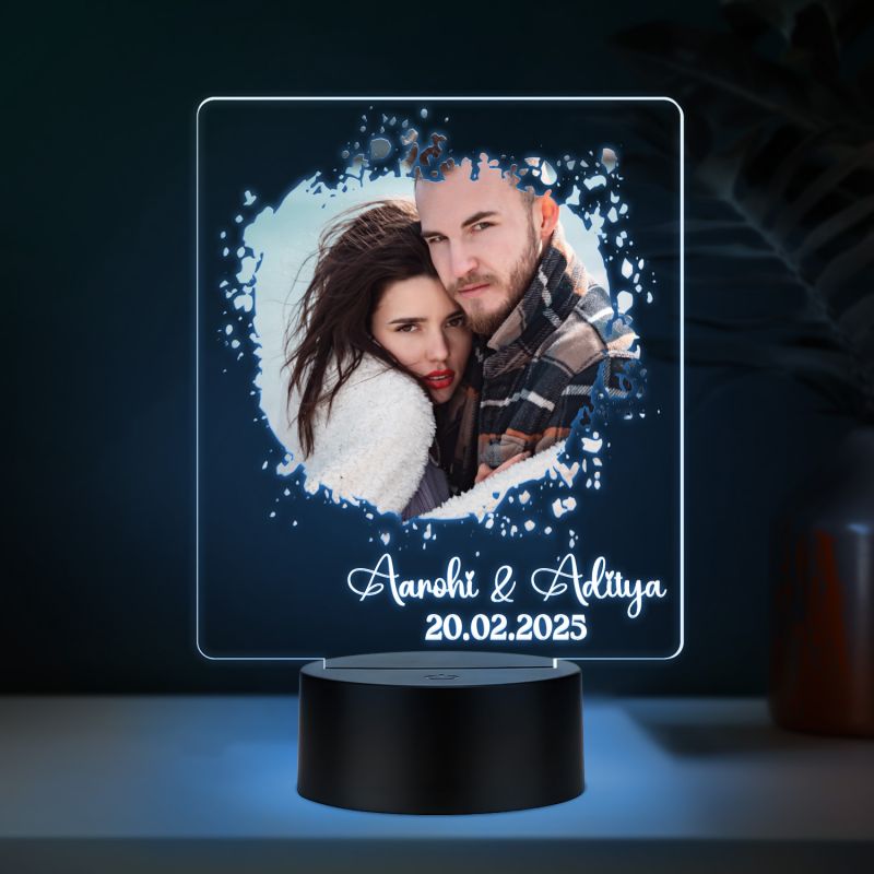 Personalized Couple LED Photo Lamp with Custom Name and Date Gift for Husband Wife, Girlfriend Boyfriend Gift for Anniversary & Birthday Multicolored Light